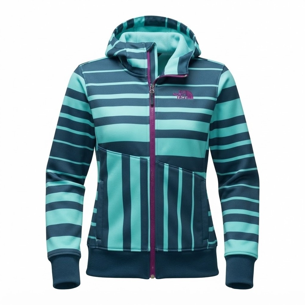 North Face Striped Softshell Hoodie Women M Mint Purple Zip Y2K Sporty